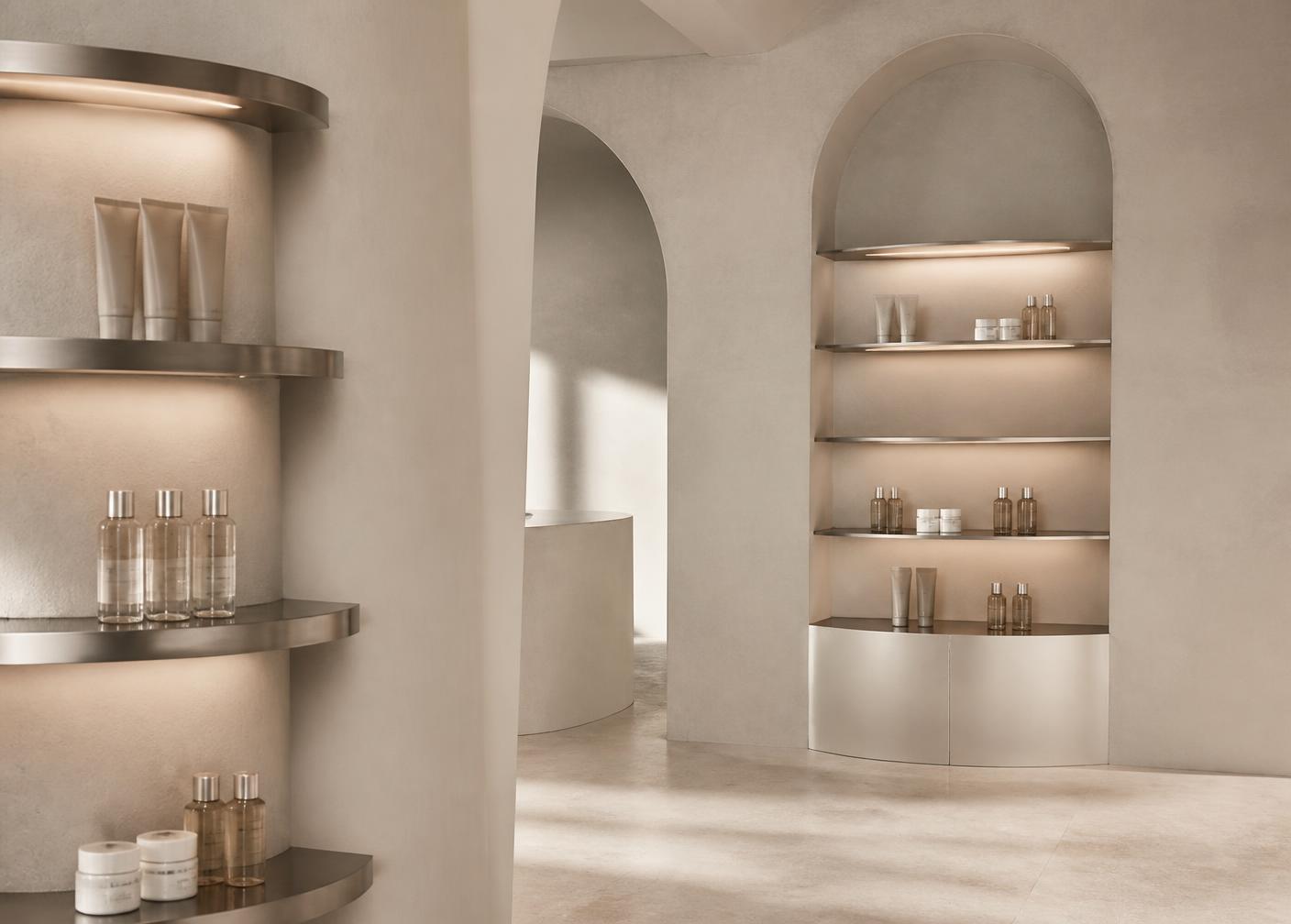 Minimal premium beauty retail interior